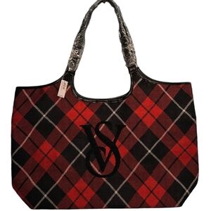 NWT Victoria's Secret Plaid Holiday Tote Bag